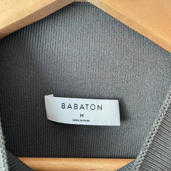 Aritzia Babaton High Neck Knit Short Sleeve Dress Olive Green Size Medium - Picture 4 of 5